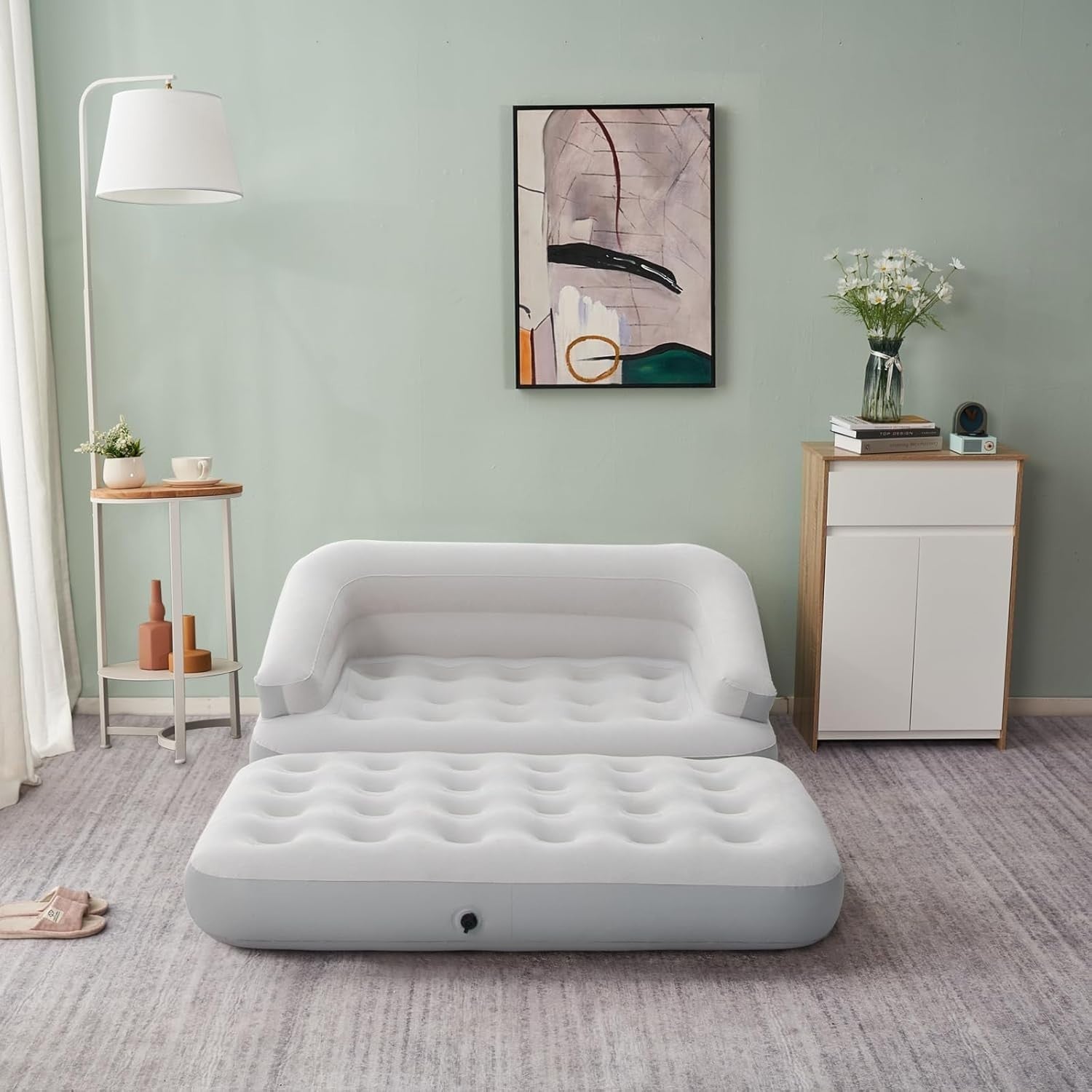 Inflatable Sofa Bed Couch 2 Seater Air Sofa Camping Guest Bed Grey