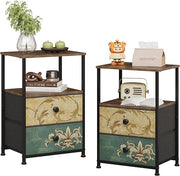 Vintage 2-Piece Bedside Tables with Drawers & Open Shelves, Rustic Storage Units
