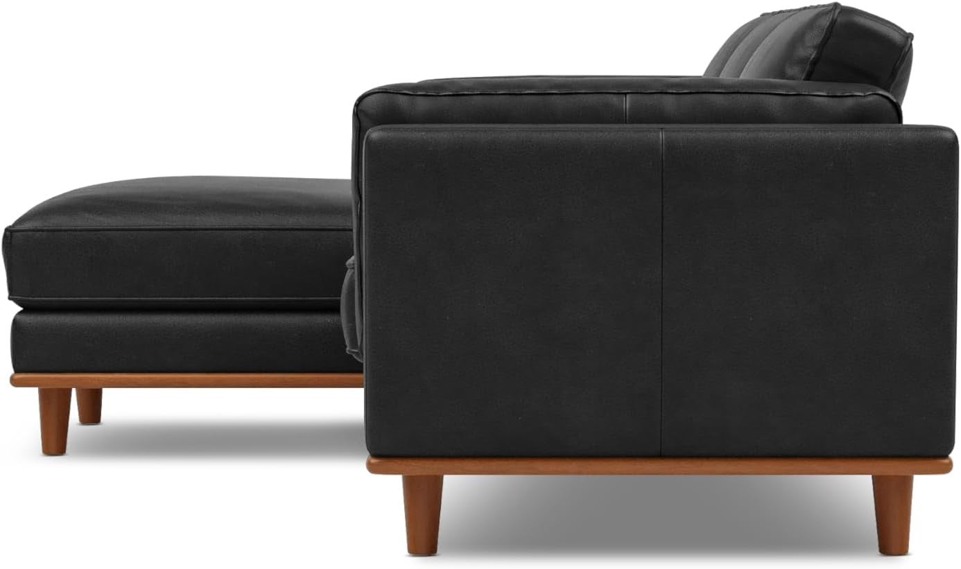 Italian Leather Corner Sofa Black – Left Chaise, Solid Wood, 4 Seater