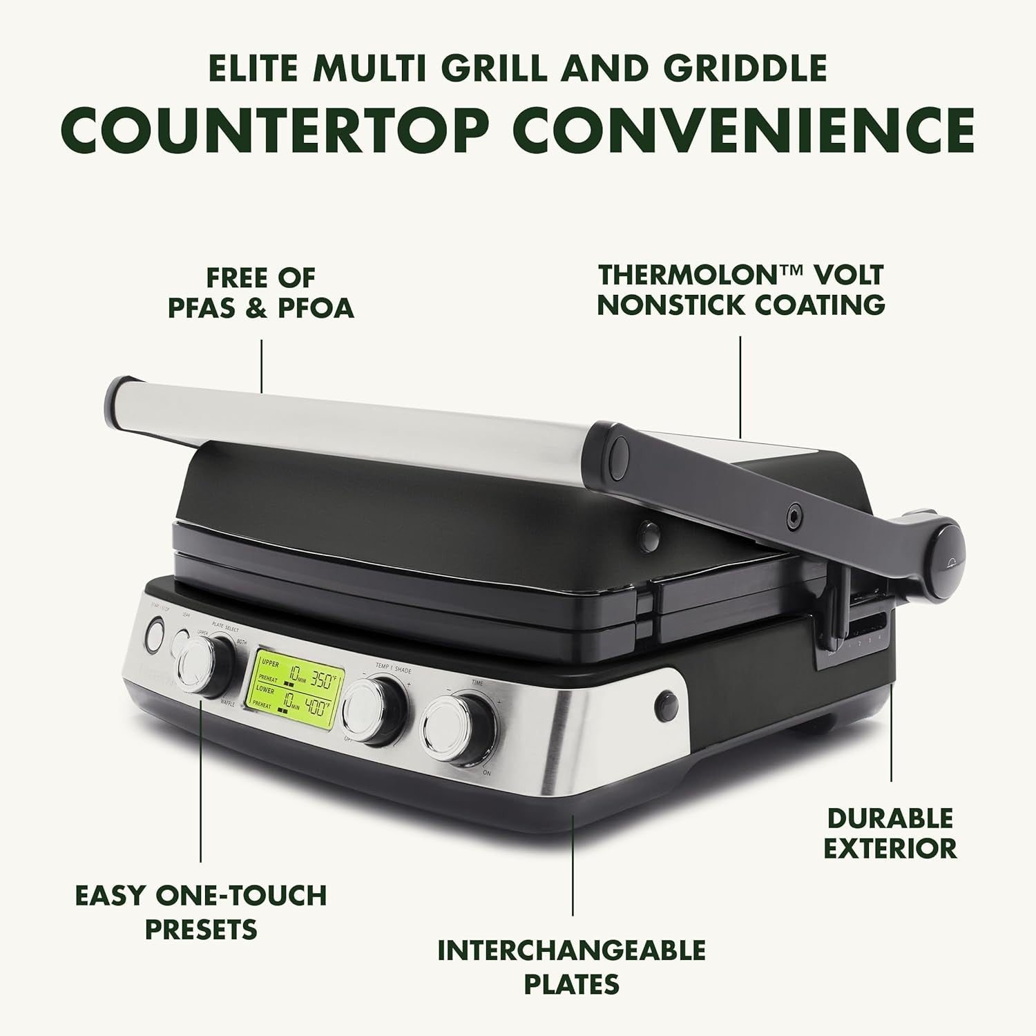 6-in-1 Contact Grill & Griddle Stainless Steel Ceramic Non-Stick 1400W