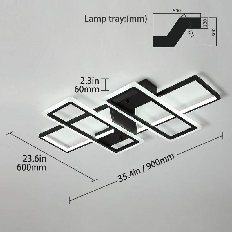 Modern LED Ceiling Light 80W Remote Black 4-Square Dimmable Flush Mount