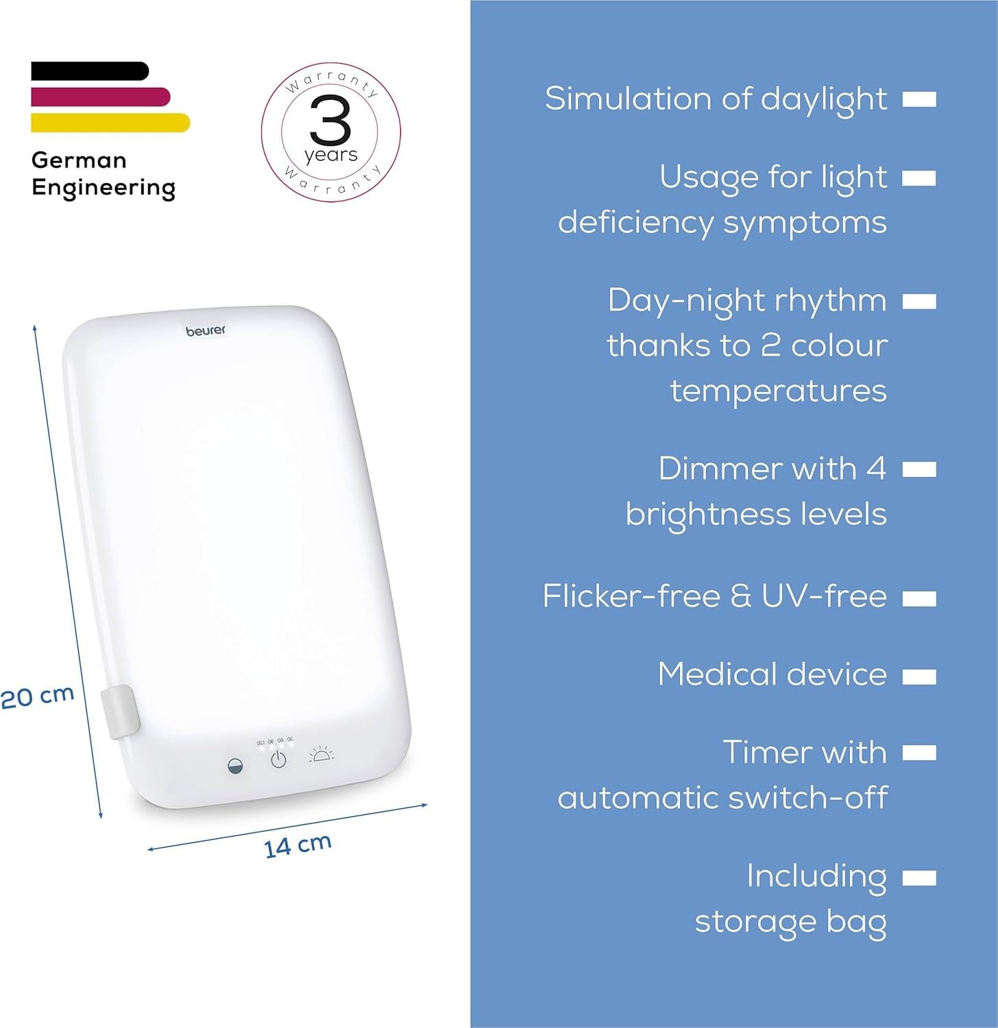 White SAD Light Therapy Lamp 10000 Lux Daylight Simulation Dimmer Stand