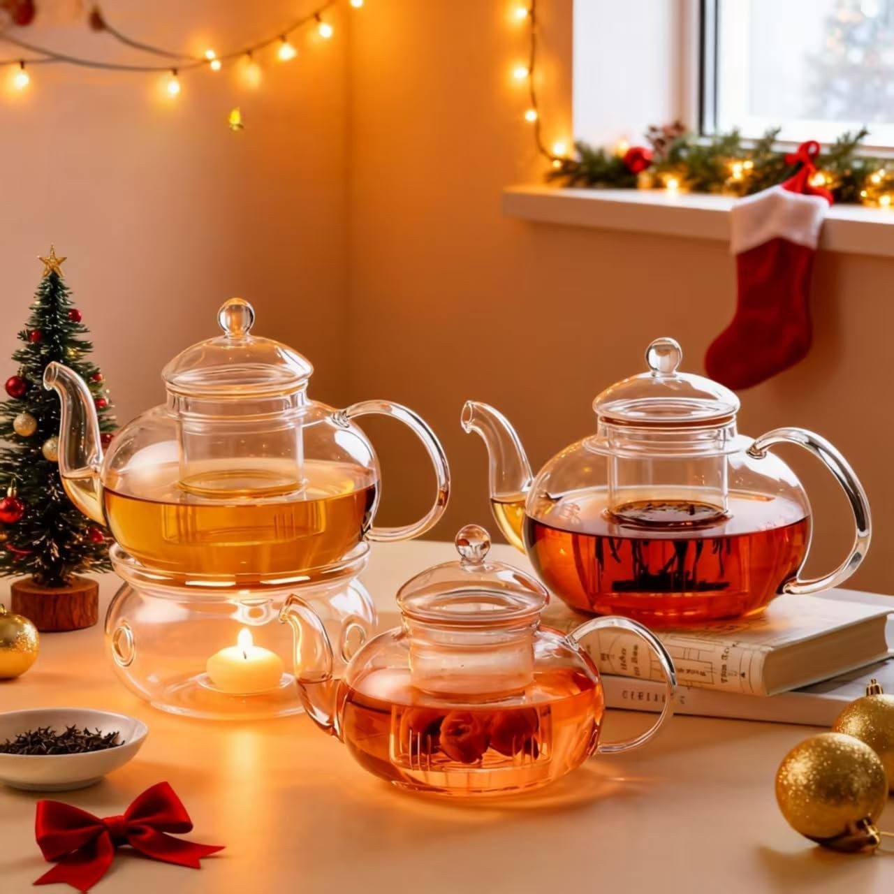 Glass Teapot 1200ml Stovetop Safe Tea Maker with Removable Infuser
