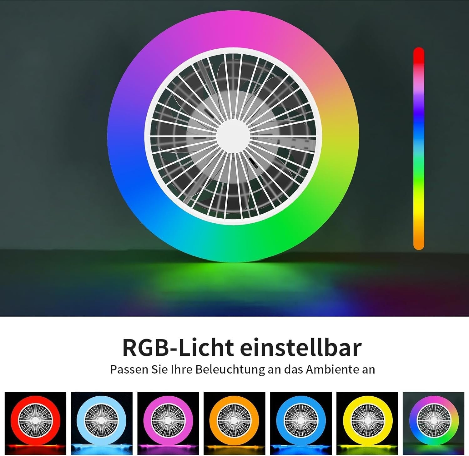 48CM RGB Ceiling Fan Light, 3 Colors, Dimmable LED, 40W, Remote Control