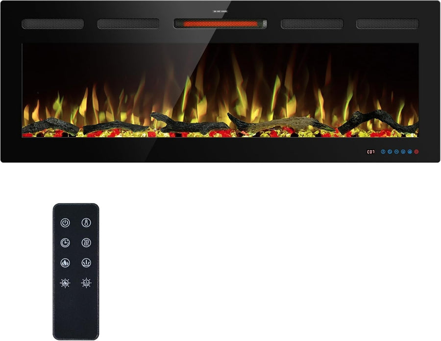 122cm WiFi Electric Fireplace Insert Recessed Wall Mount, Adjustable Flame