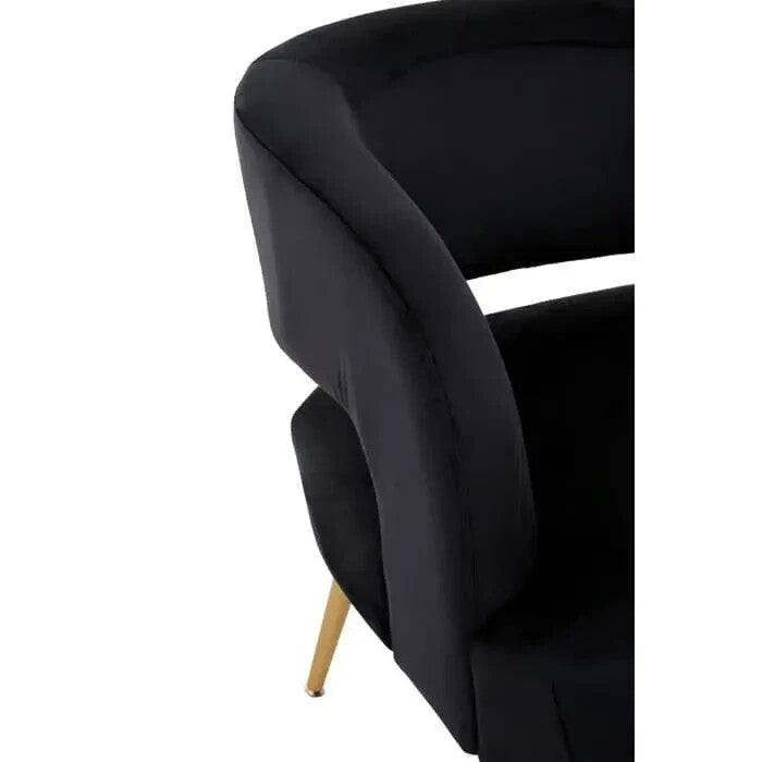 Black Velvet Accent Chair Gold Legs Modern Cut-Out Armchair Lounge Seat