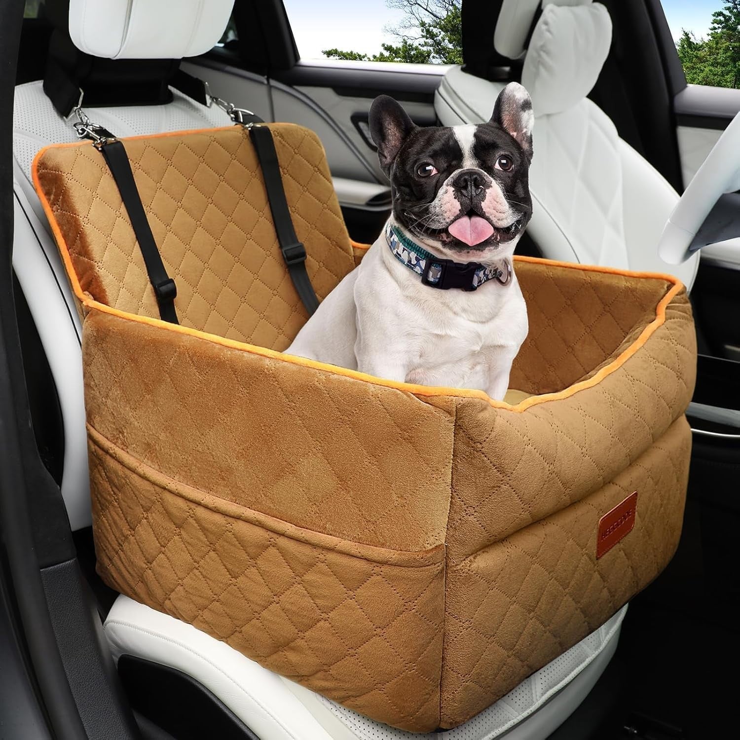 Elevated Dog Car Seat Bed Memory Foam Booster Washable 2 Safety Belts