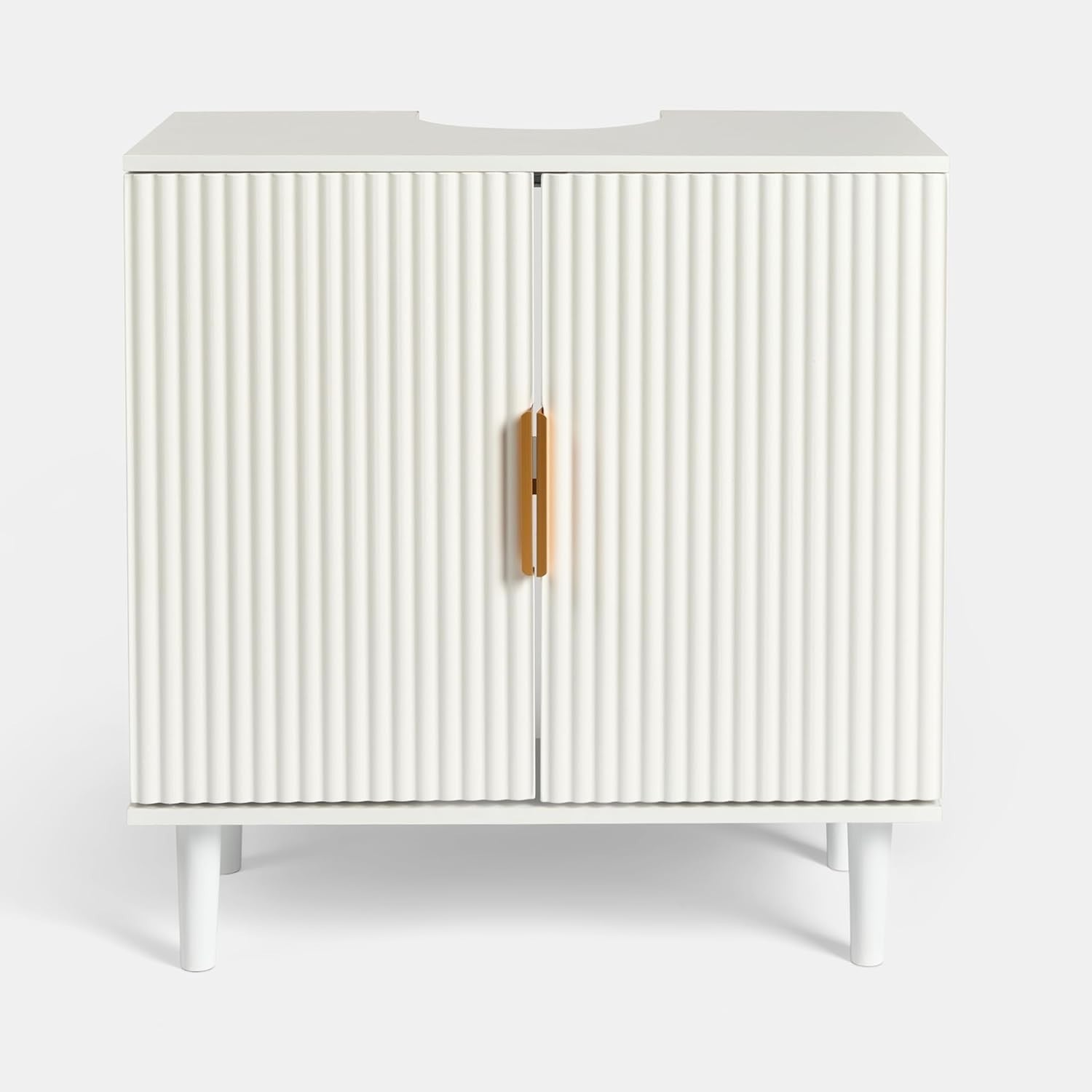 Cream Under Sink Bathroom Cabinet Ribbed 2 Door Storage Cupboard 60x30x61cm