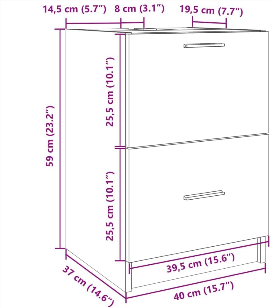 Brown Oak Under Sink Bathroom Cabinet 3 Drawer Vanity Storage Unit 40x37x59cm