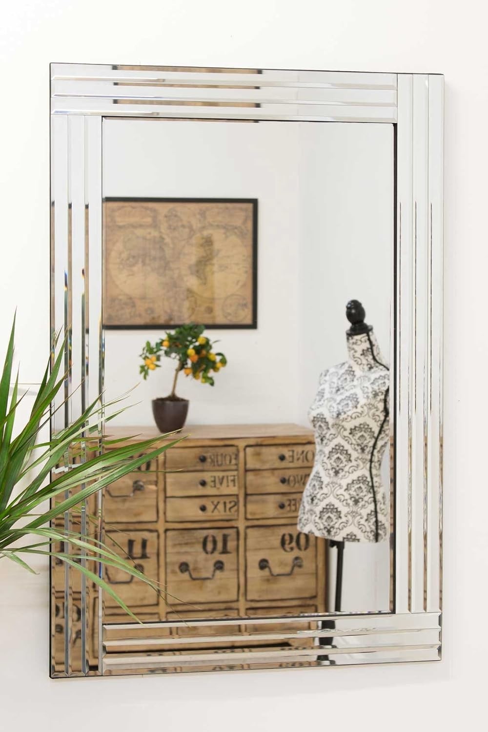Large Frameless Wall Mirror 90x60cm Modern Beveled Glass for Home