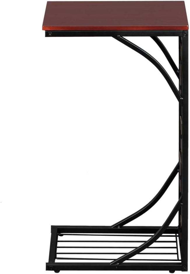 C-Shaped Sofa End Table with Storage Shelf Small Space Side Desk 30x21x51cm