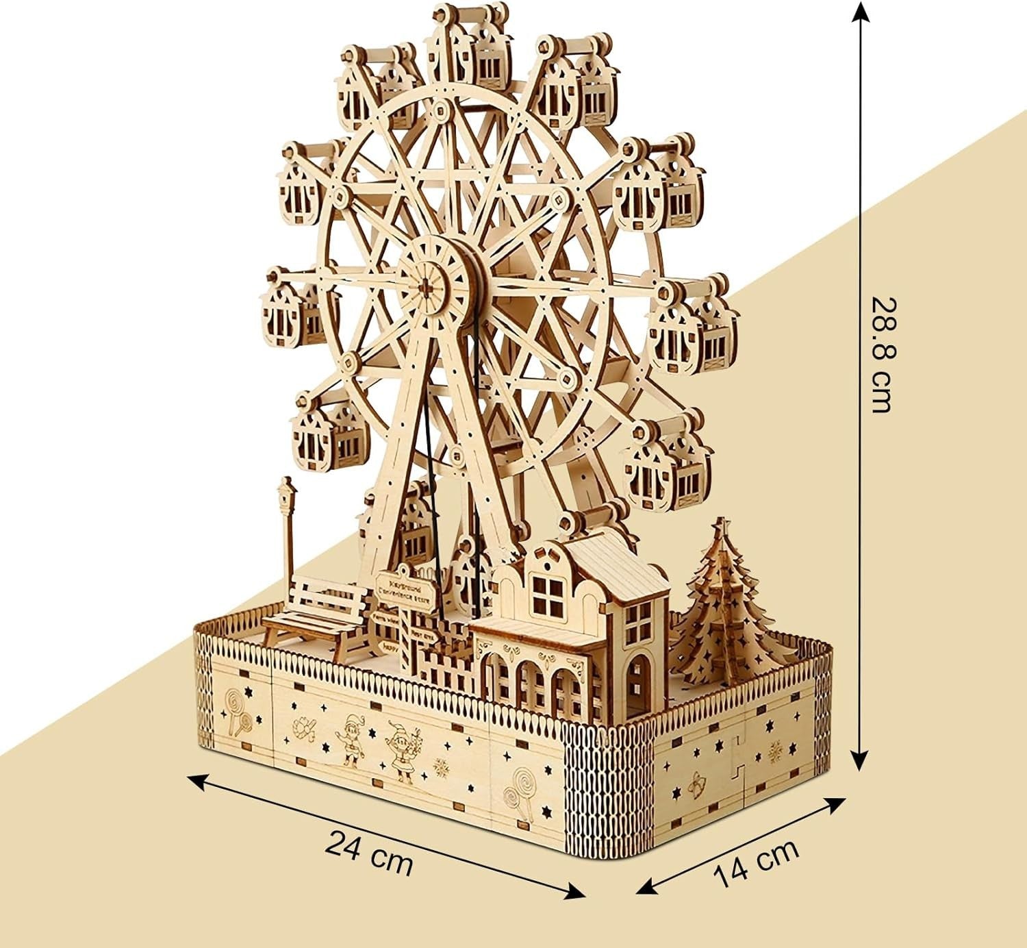 DIY Wooden Ferris Wheel Puzzle with Music Box – Mechanical Model Kit