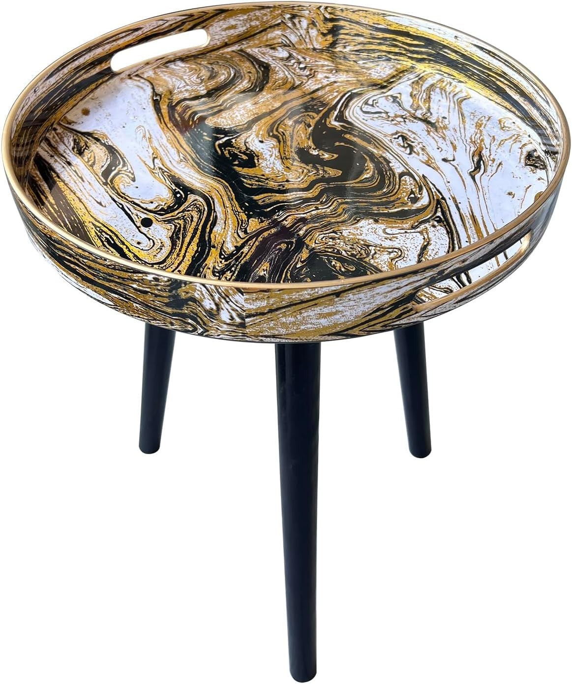 Round Side Table with Detachable Legs – 50x38x38cm Marble Black Gold