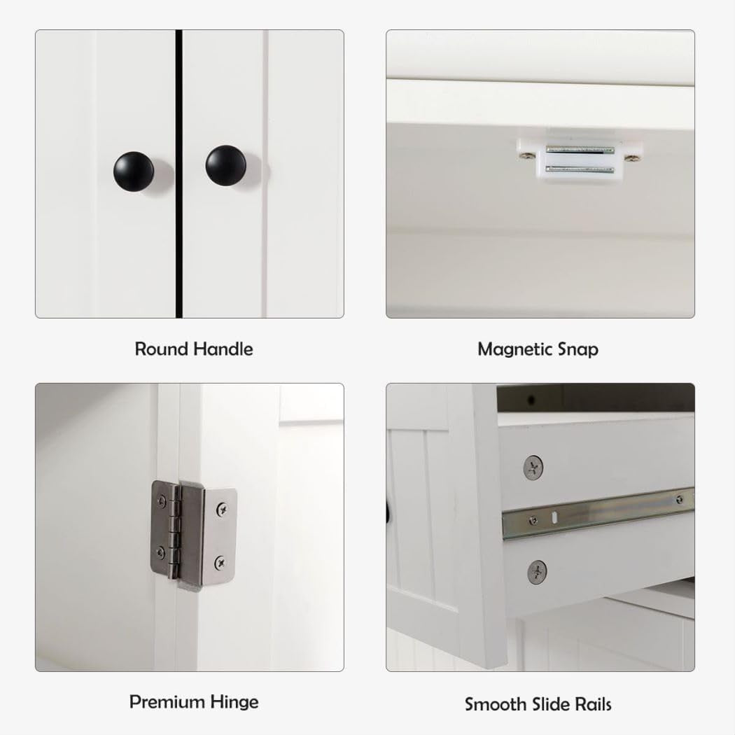 White Tall Kitchen Cupboard 4 Door Pantry Cabinet | Freestanding Sideboard
