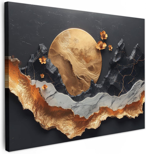 Gold Black Abstract Canvas Wall Art 40x30cm Luxury Framed Print
