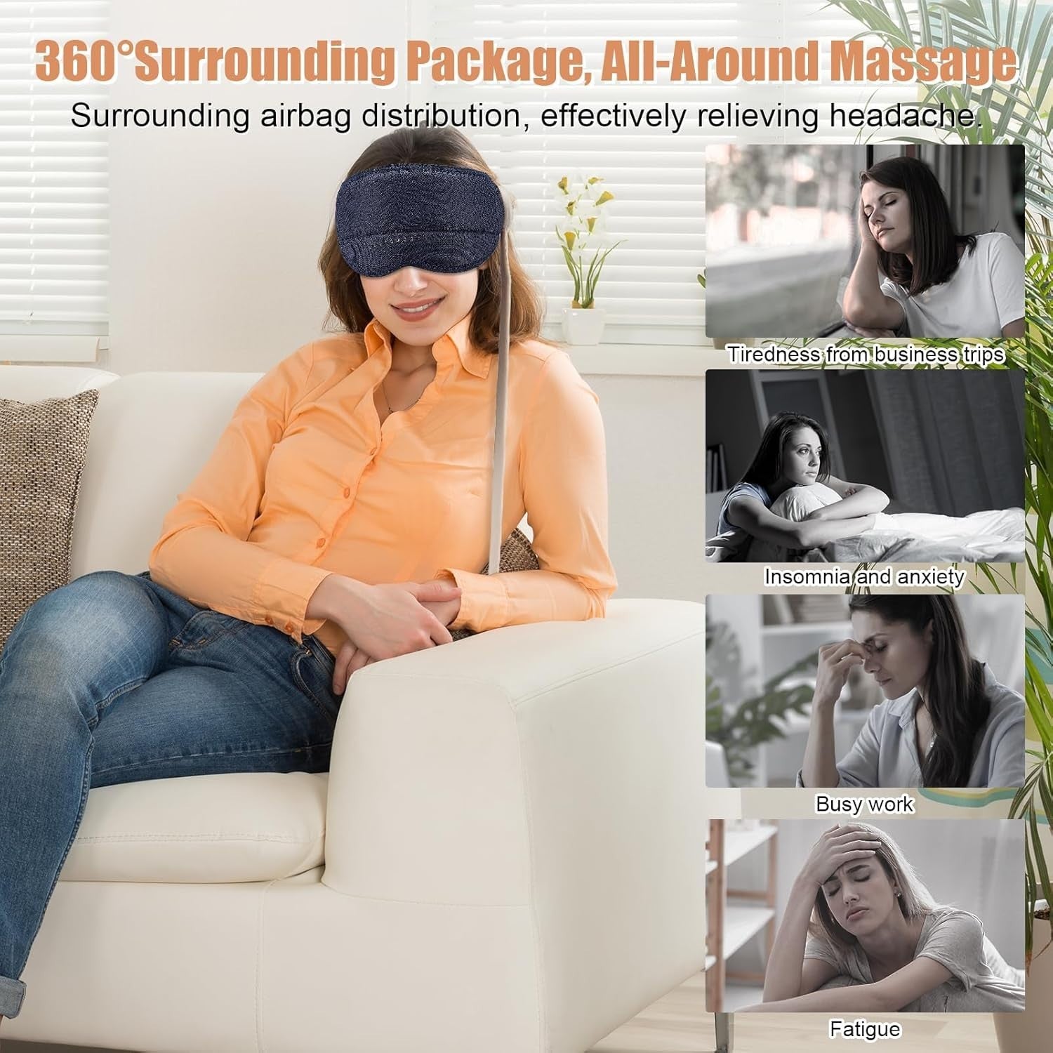 Heated Migraine Relief Head Massager Cap 360° Air Compression Sleep Aid