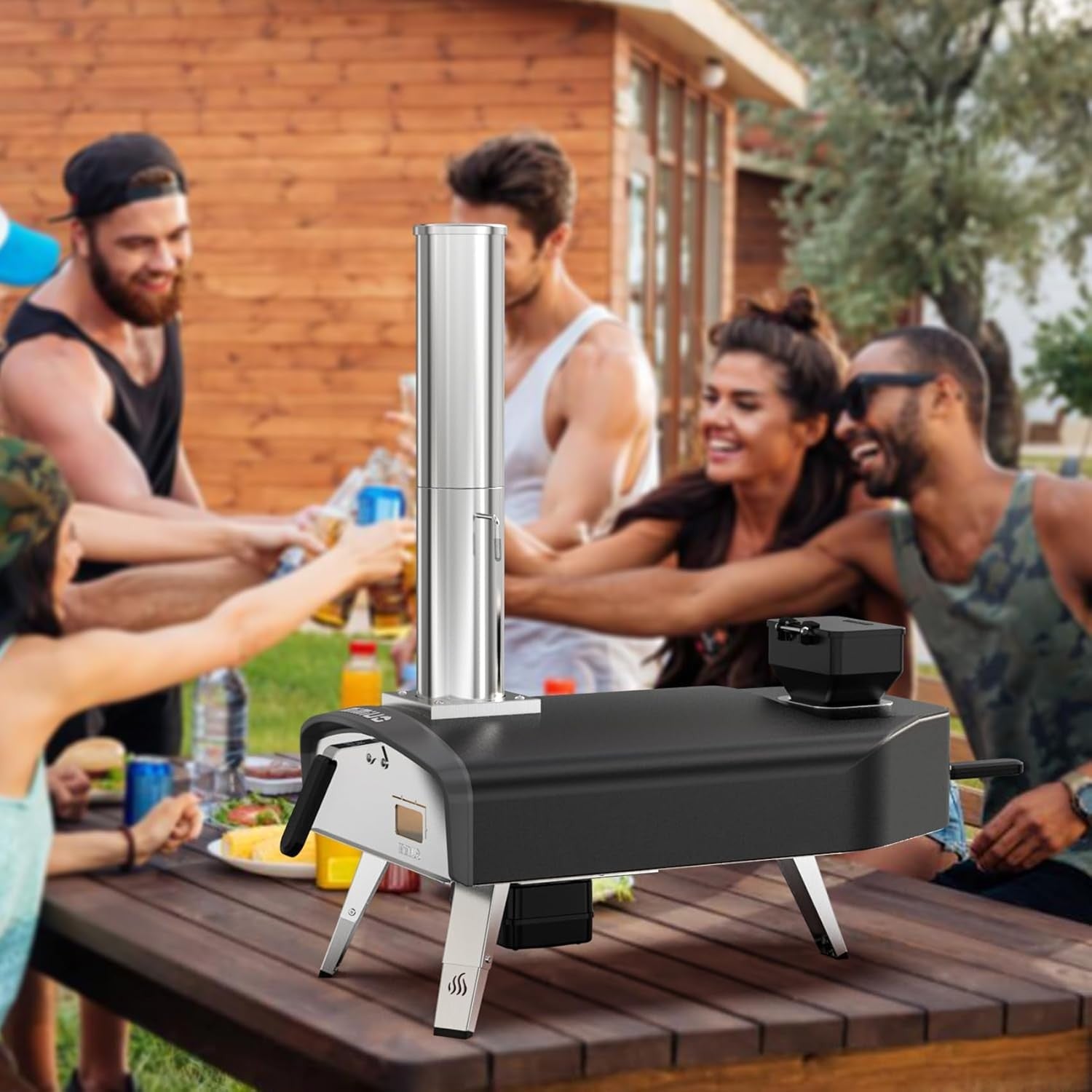 Outdoor Pellet Pizza Oven 500°C Auto Rotating Stone | Stainless Steel BBQ Cooker