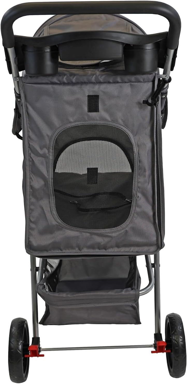 Grey Foldable Pet Stroller 4 Wheel Puppy Pushchair Weather Cover 15kg
