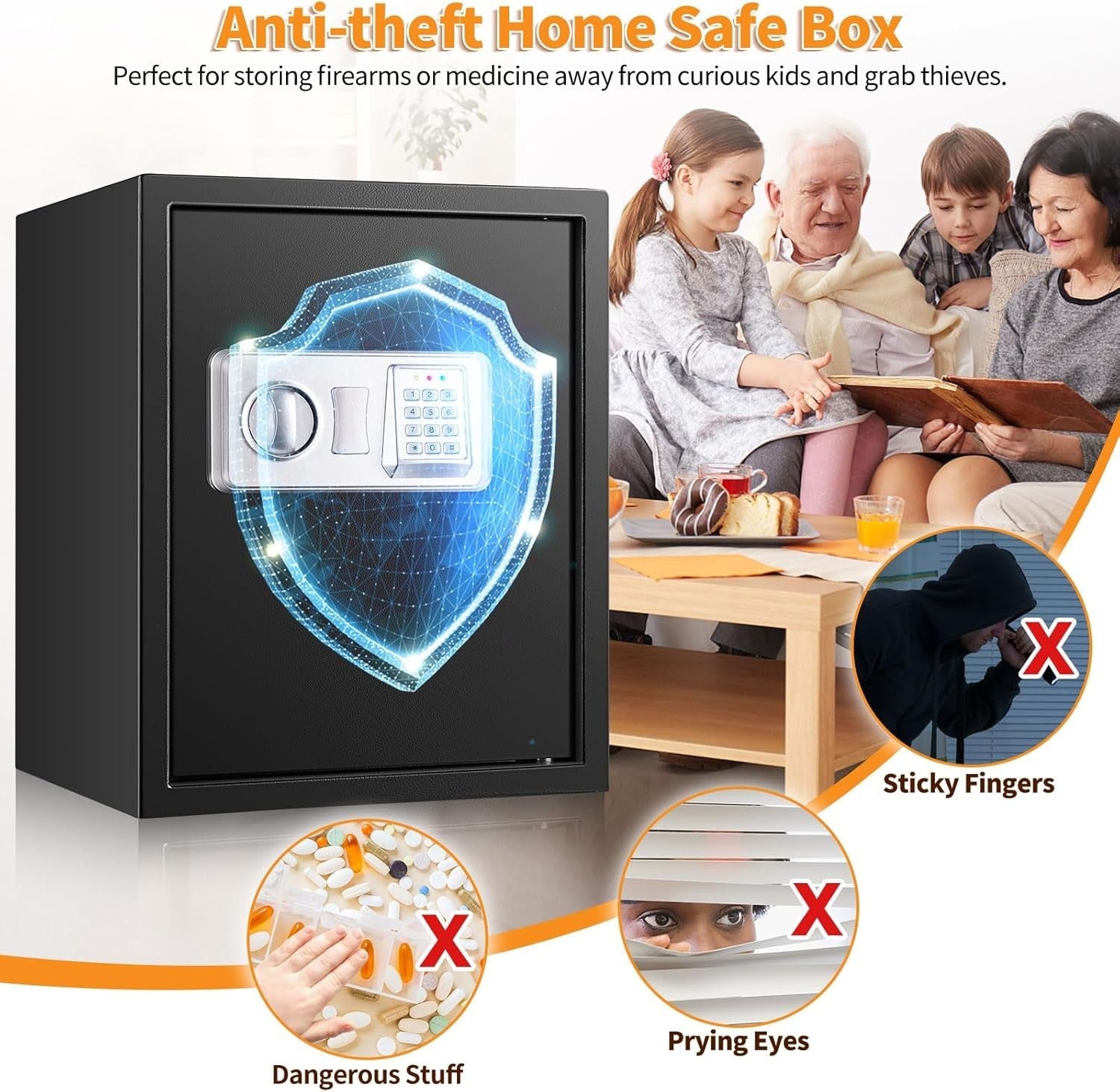 52L Digital Safe Box A4 Document Safe Alarm Security Cabinet Lock