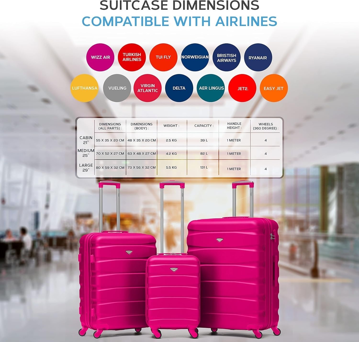 25” Medium Hard Shell Check In Suitcase Lightweight 4 Spinner Wheels