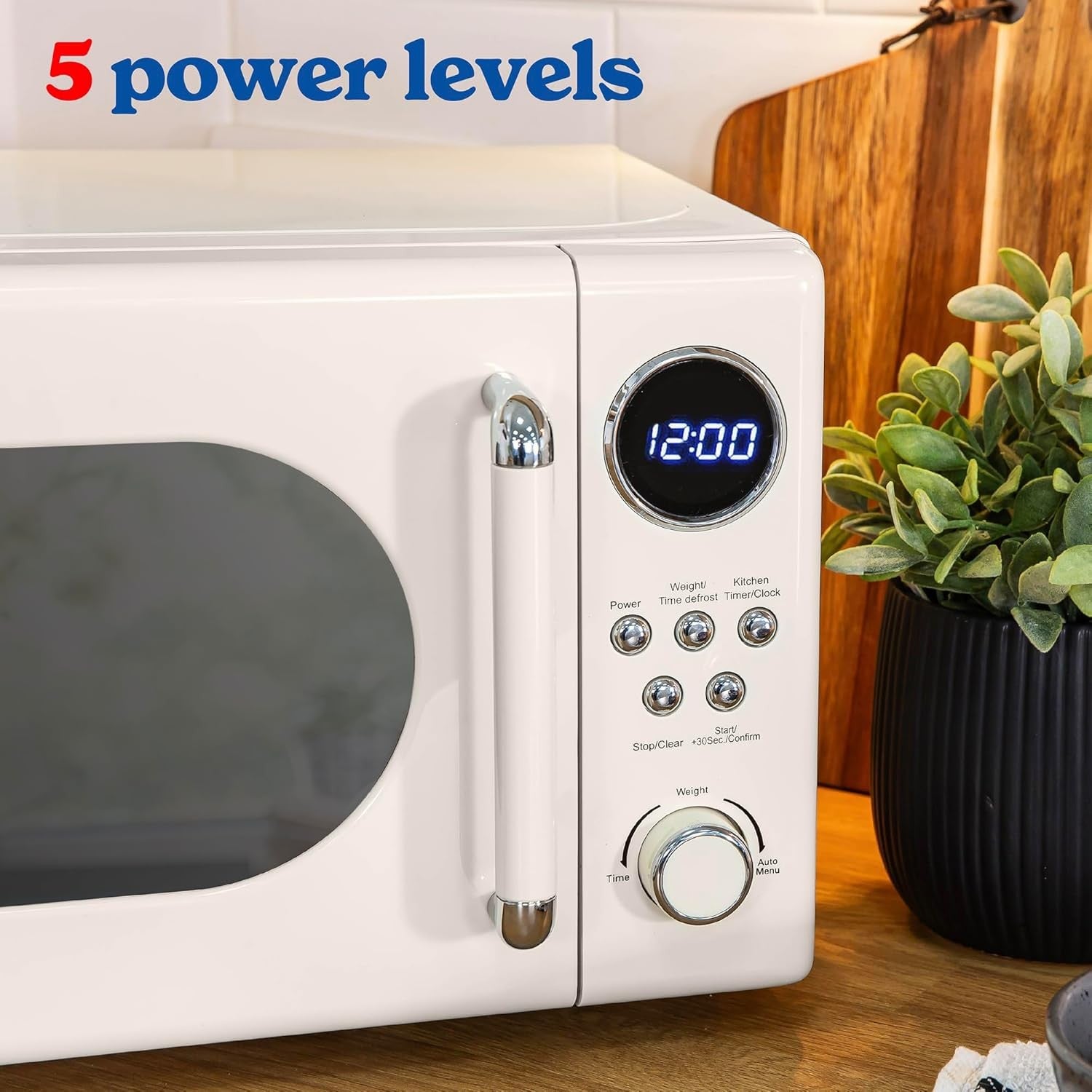20L Retro Microwave 800W Digital 8 Auto Cook Cream