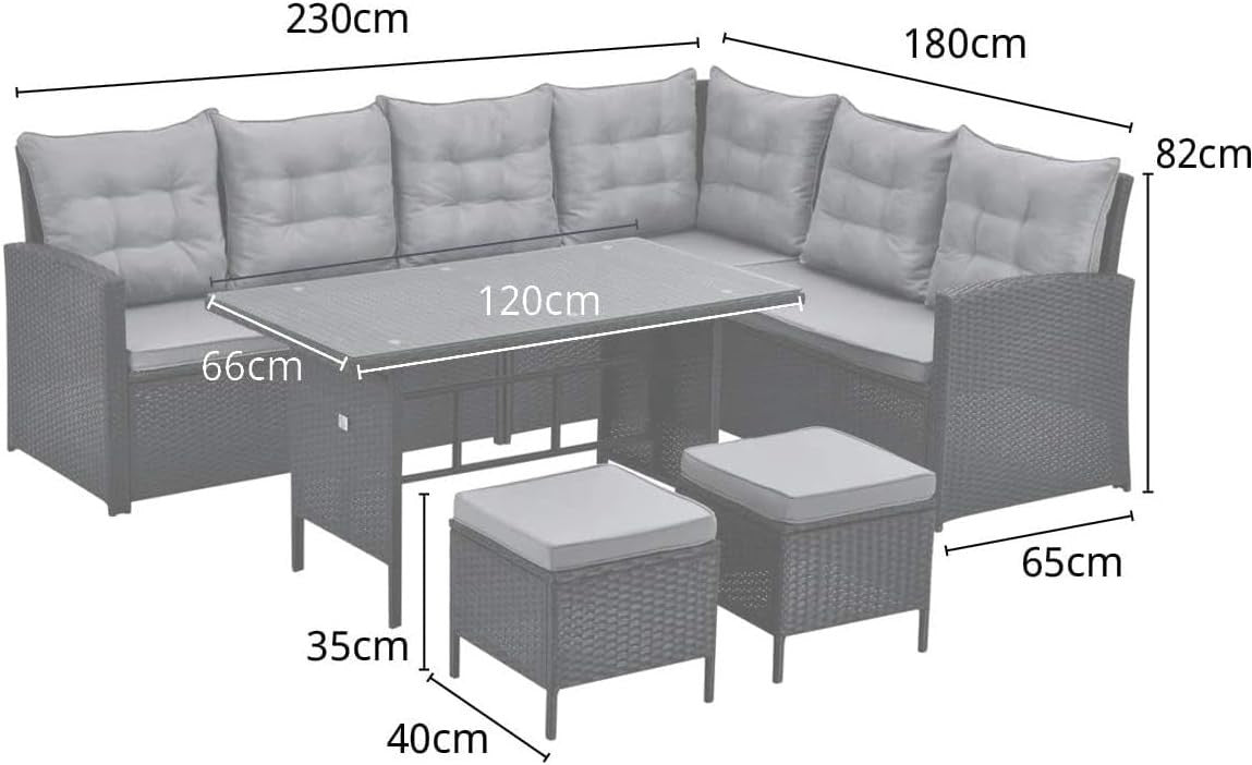 8 Seat Rattan Garden Sofa Set Outdoor Corner Dining Table Cover Grey