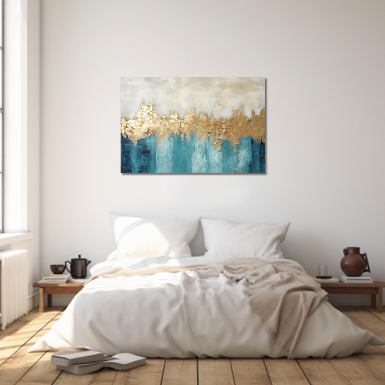 Blue & Gold Abstract Canvas Wall Art 11×14 in Modern Home Decor