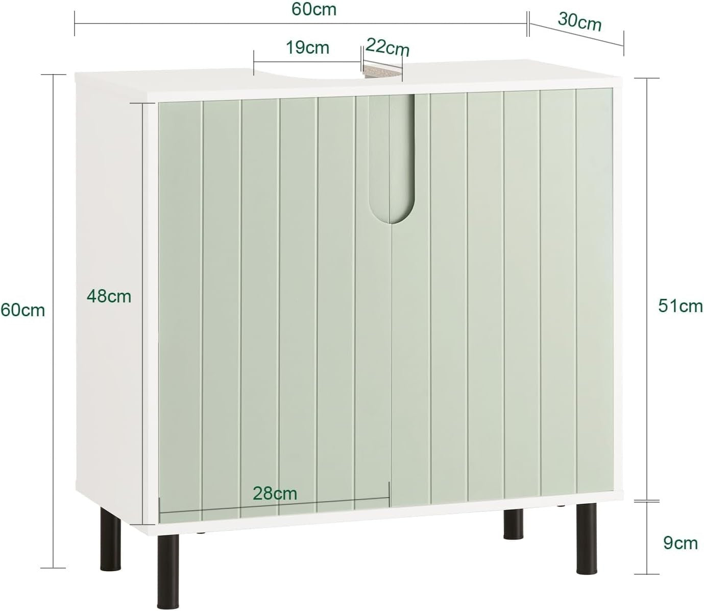 Green Under Sink Bathroom Cabinet 60x30x60cm Vanity Storage Cupboard Unit