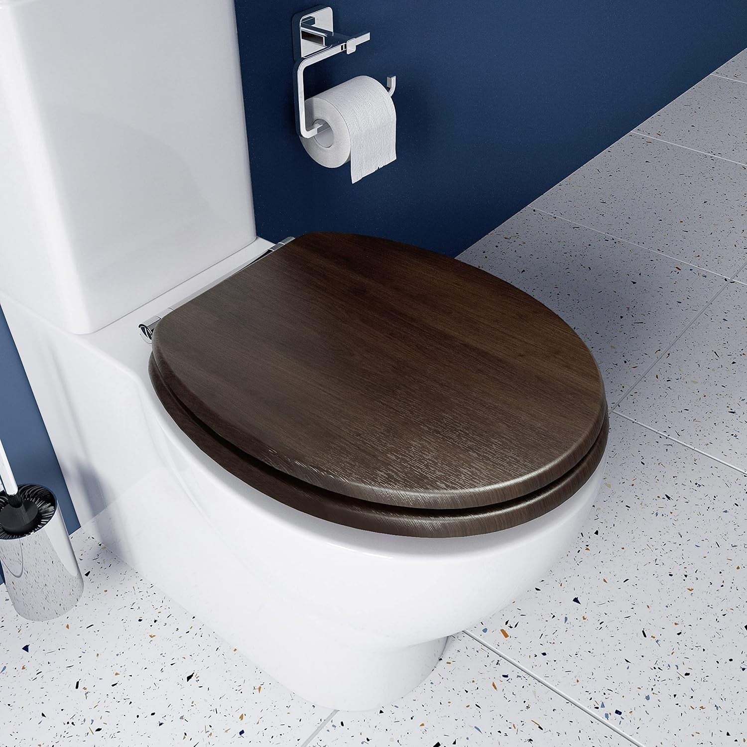 Walnut Effect Wooden Toilet Seat Soft Close Quick Release Antibacterial Durable