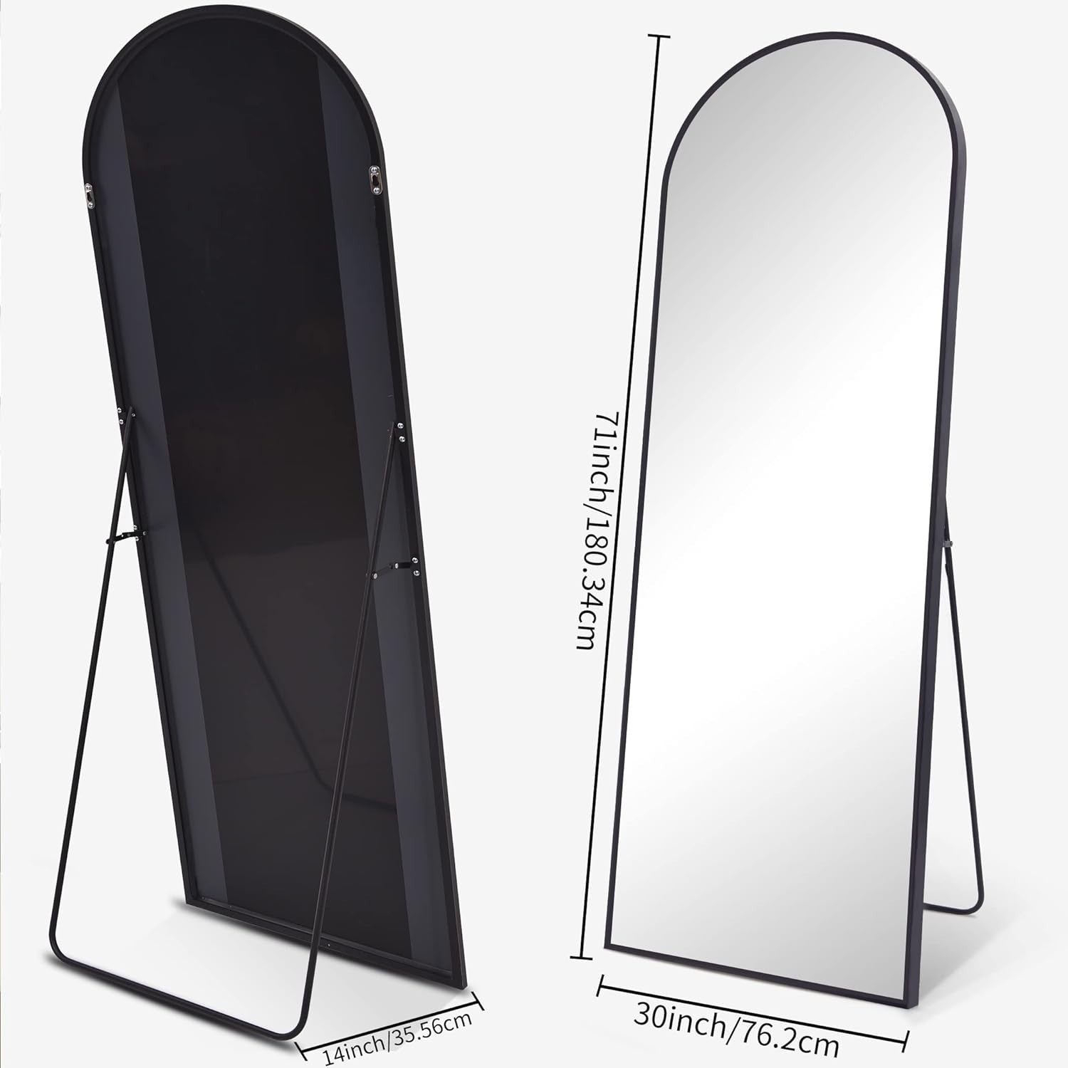 Full Length Arch Mirror 179x65cm Black Frame Wall Leaning Floor Mirror