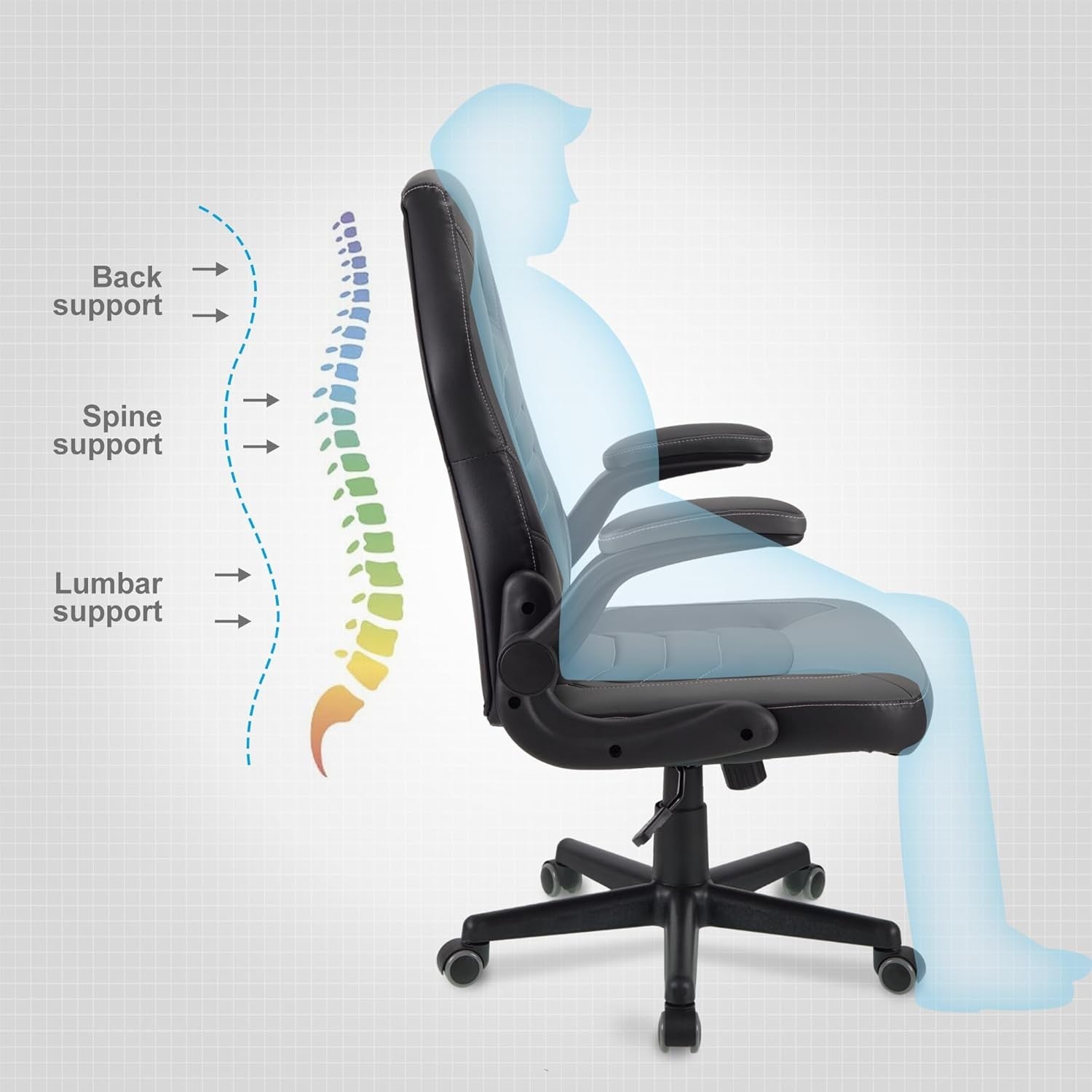 Ergonomic Gaming Chair Flip-Up Arms Faux Leather Swivel Black