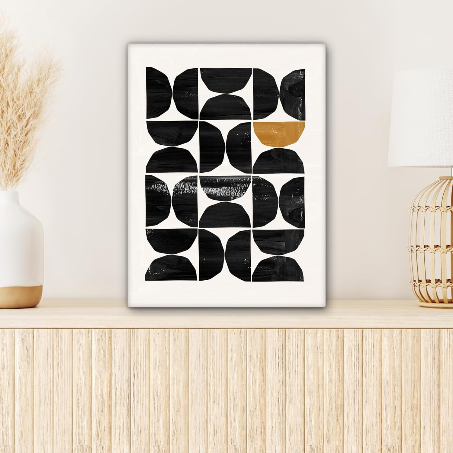 Abstract Canvas Wall Art 30x40cm Black Beige Modern Framed Print