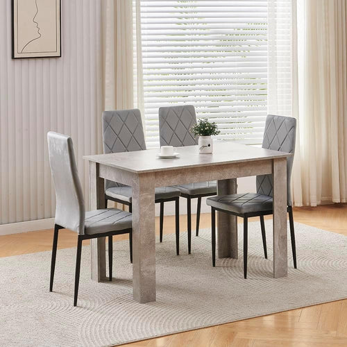 Grey Dining Table Set 4 Velvet Chairs Space-Saving Kitchen Compact