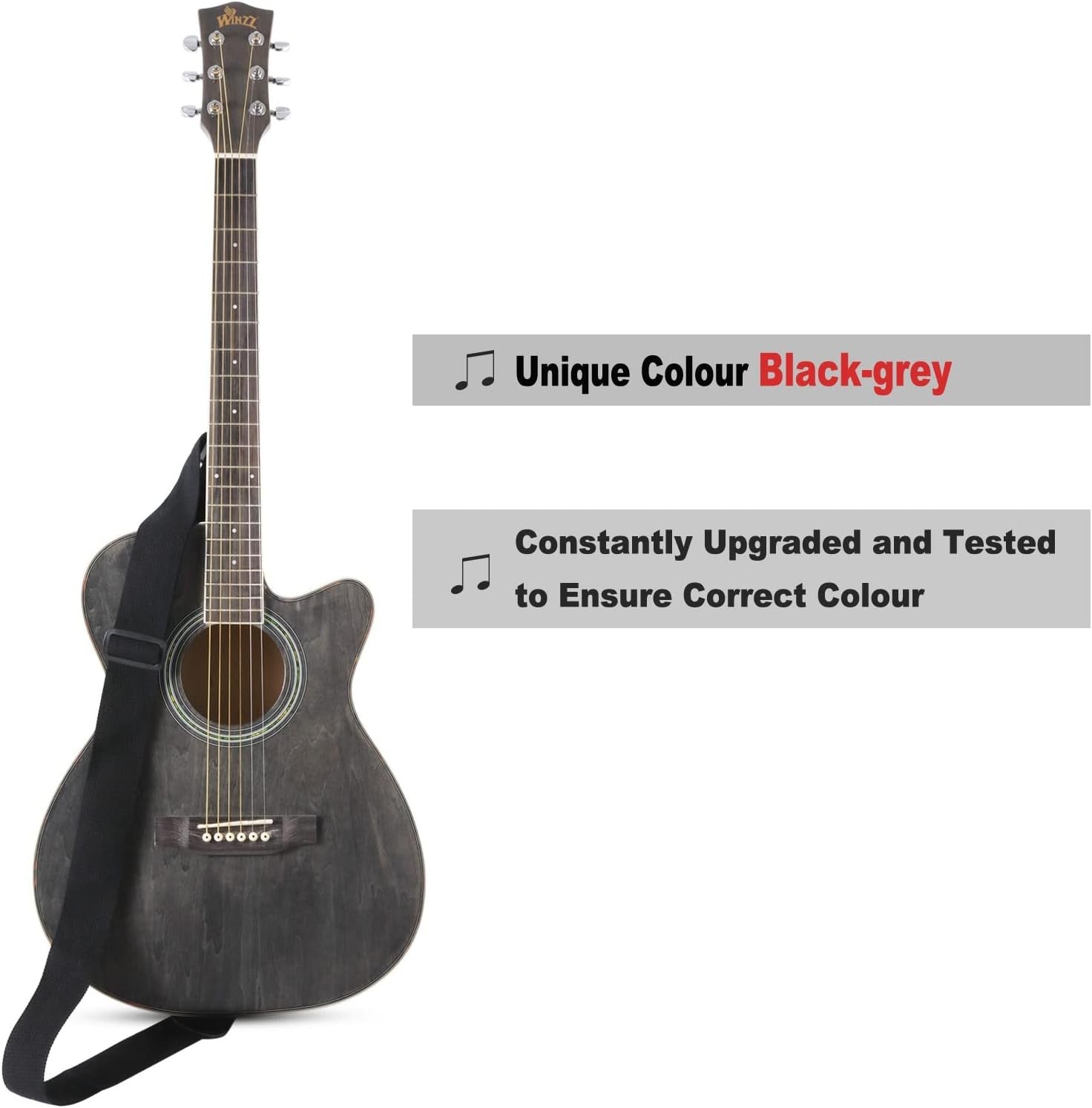 3/4 Acoustic Guitar 36in Cutaway Starter Kit Black Grey