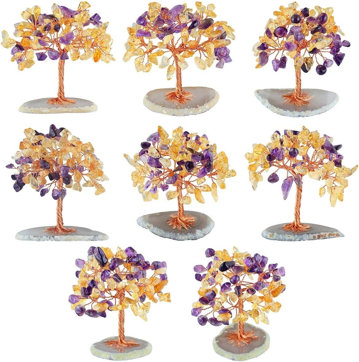Crystal Money Tree Gemstone Ornament with Agate Base – Healing Decor Gift