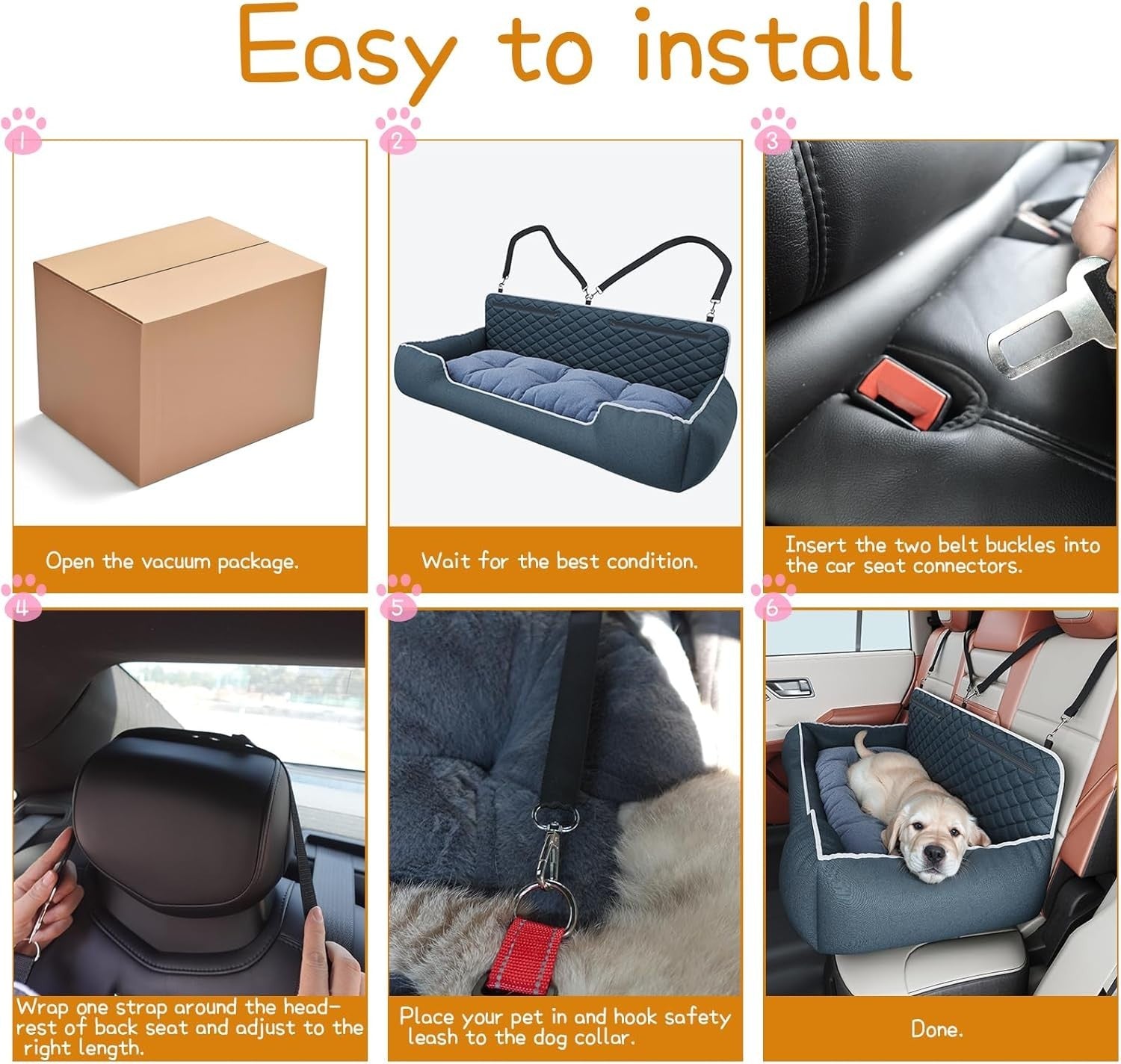 Large Dog Car Seat SUV Truck Booster Bed Safety Tether Washable 100lb