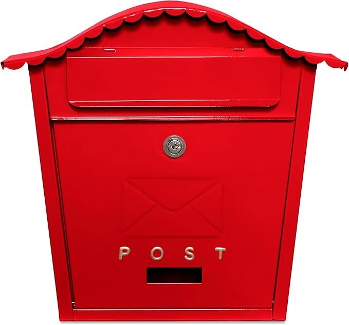 Lockable Wall Mounted Mailbox Cast Iron Waterproof Post Box Red Secure Outdoor