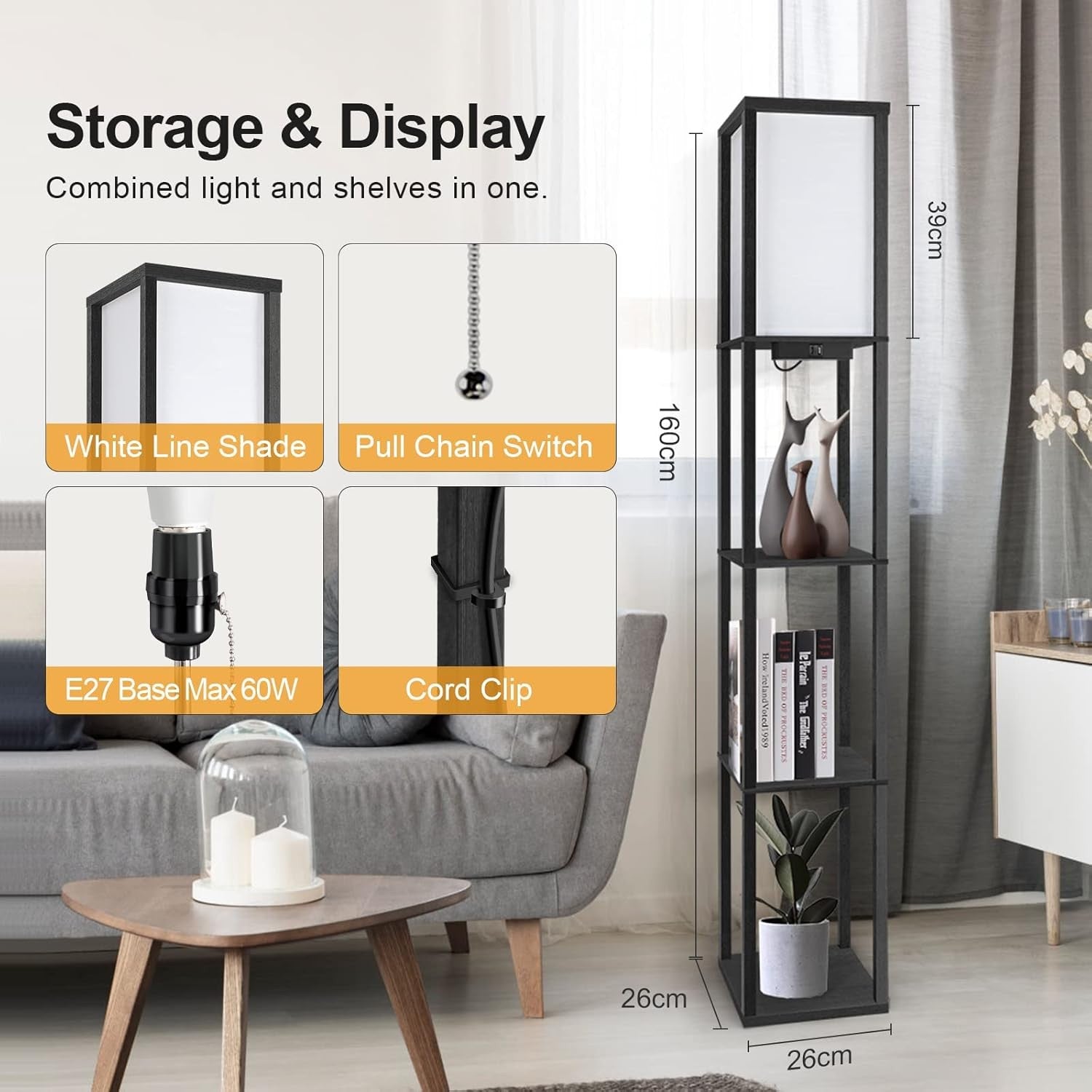 Floor Lamp with Shelves Remote USB LED Dimmable Standing Storage