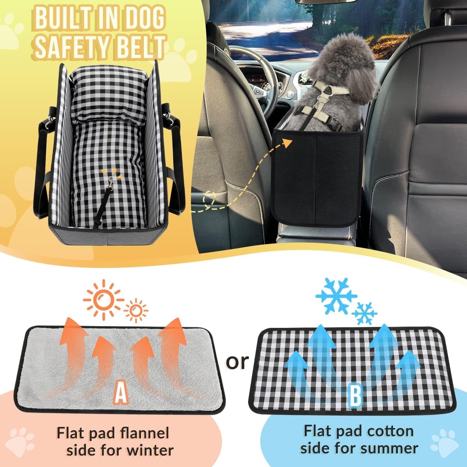 Console Dog Car Seat Booster Carrier Safety Belt Travel Bed Small Puppy