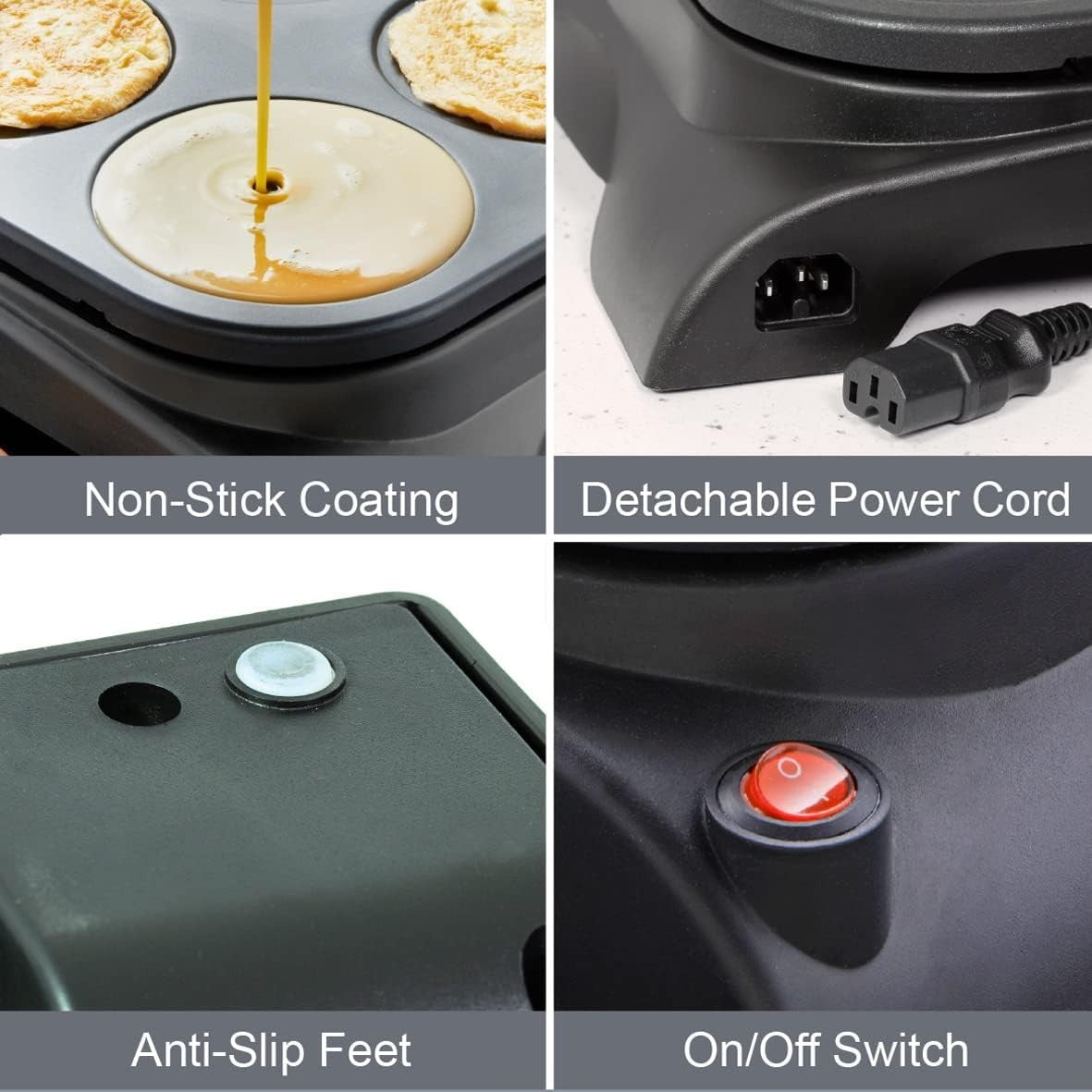 6-Mould Electric Pancake & Mini Grill 1000W Non-Stick with Tools
