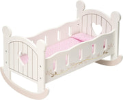 Wooden Doll Crib Bed with Bedding Rocking Cot Toy Furniture Gift for Kids