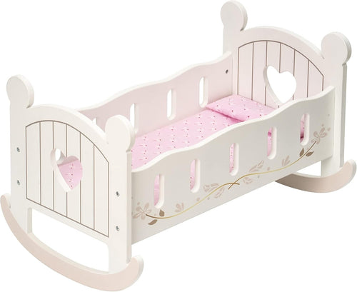 Wooden Doll Crib Bed with Bedding Rocking Cot Toy Furniture Gift for Kids
