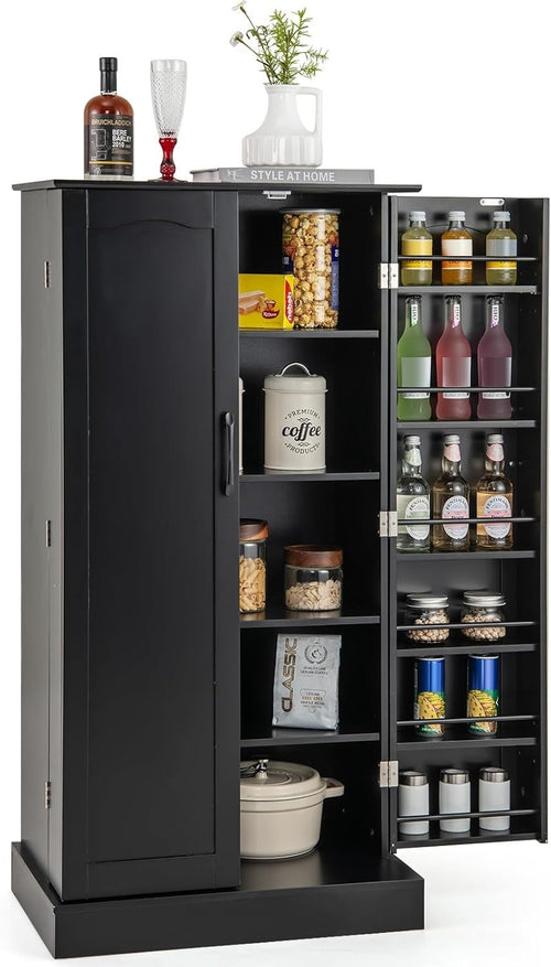 Black 60x40x120cm Kitchen Cupboard Pantry Cabinet Adjustable Shelves