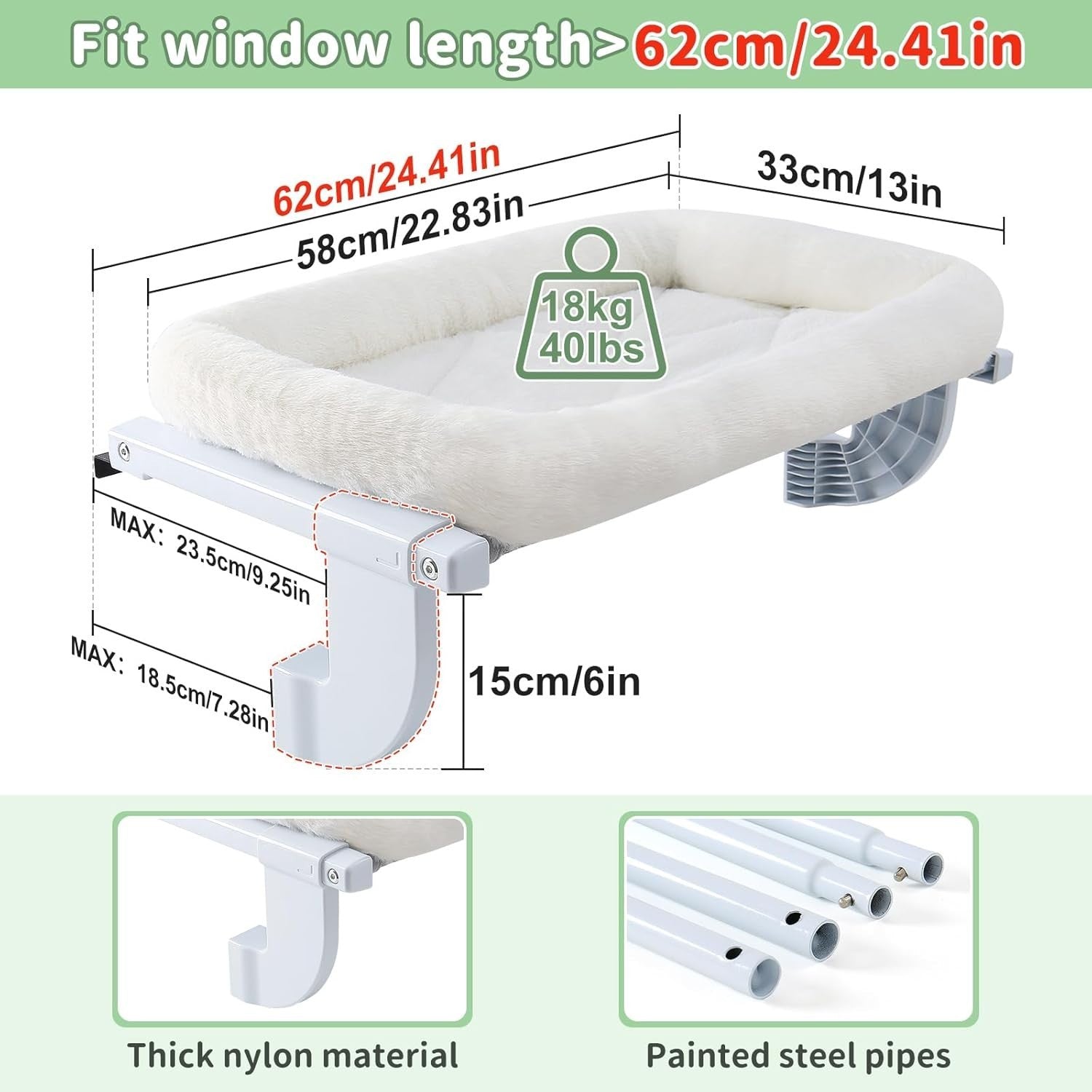 Adjustable Cat Radiator Window Hammock Bed No Drill 18kg White M