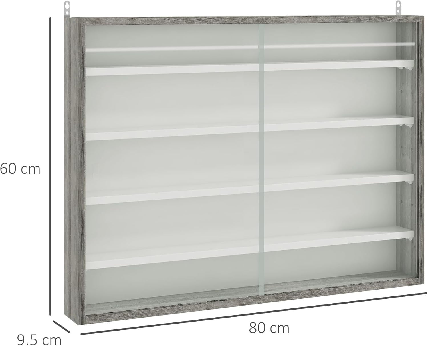 5-Tier Grey Wood Display Cabinet | Wall-Mounted Glass Sliding Door Shelf 60×80cm