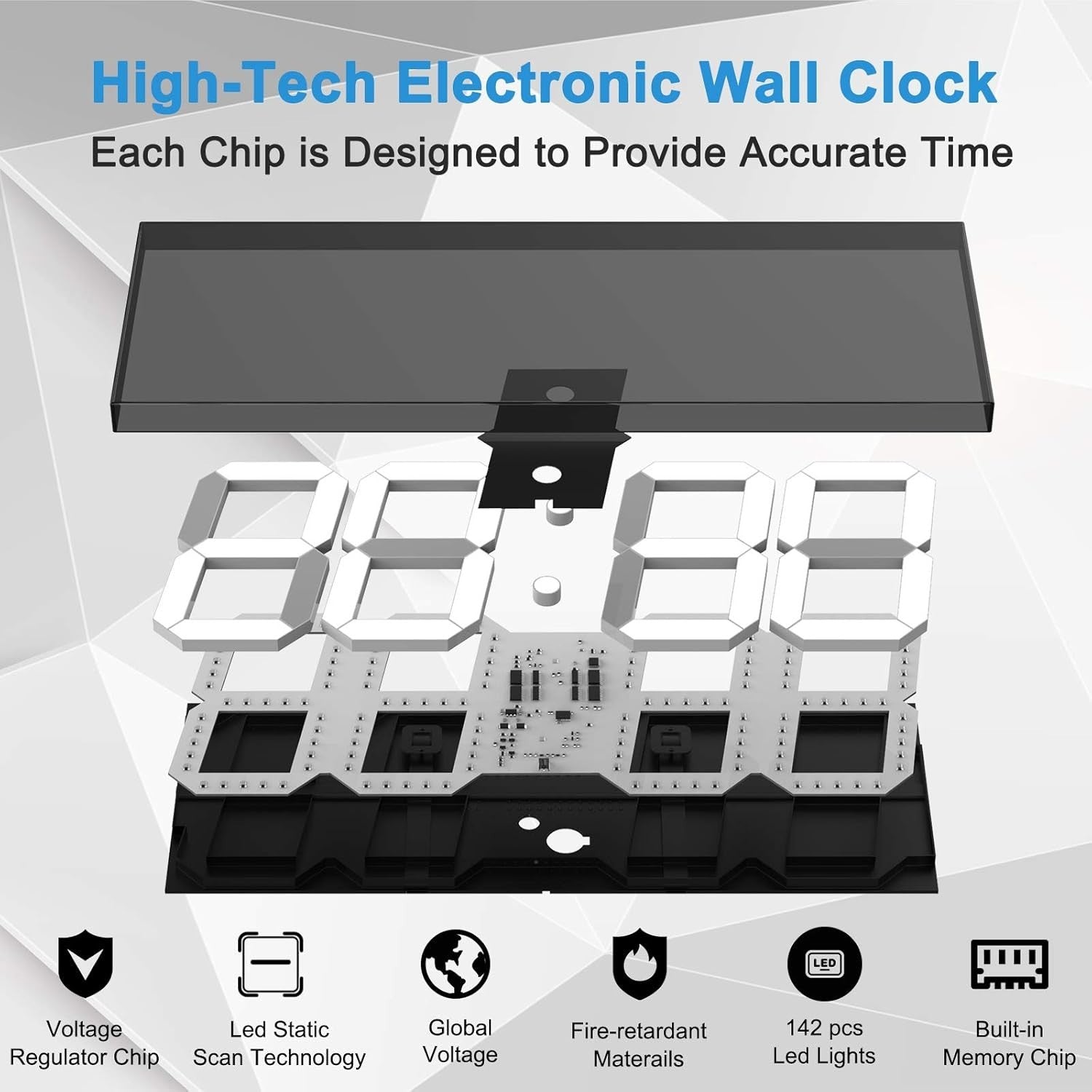 18” Digital Wall Clock LED Timer Thermometer Calendar USB White Large