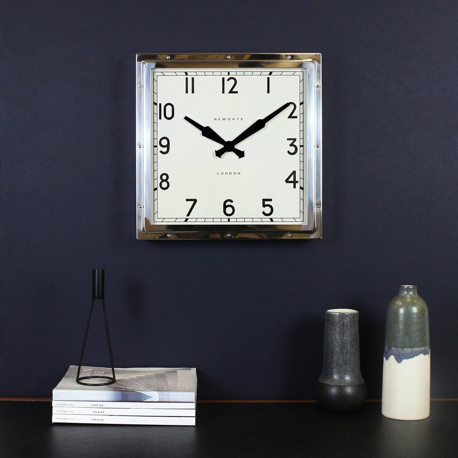 Large Square Wall Clock 40cm Vintage Industrial Silent Metal Retro