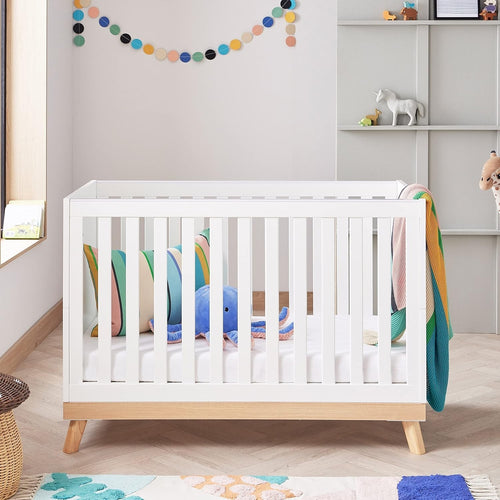 Convertible White Baby Cot Bed 3 Height Adjustable Toddler Bed 125x66x89 cm