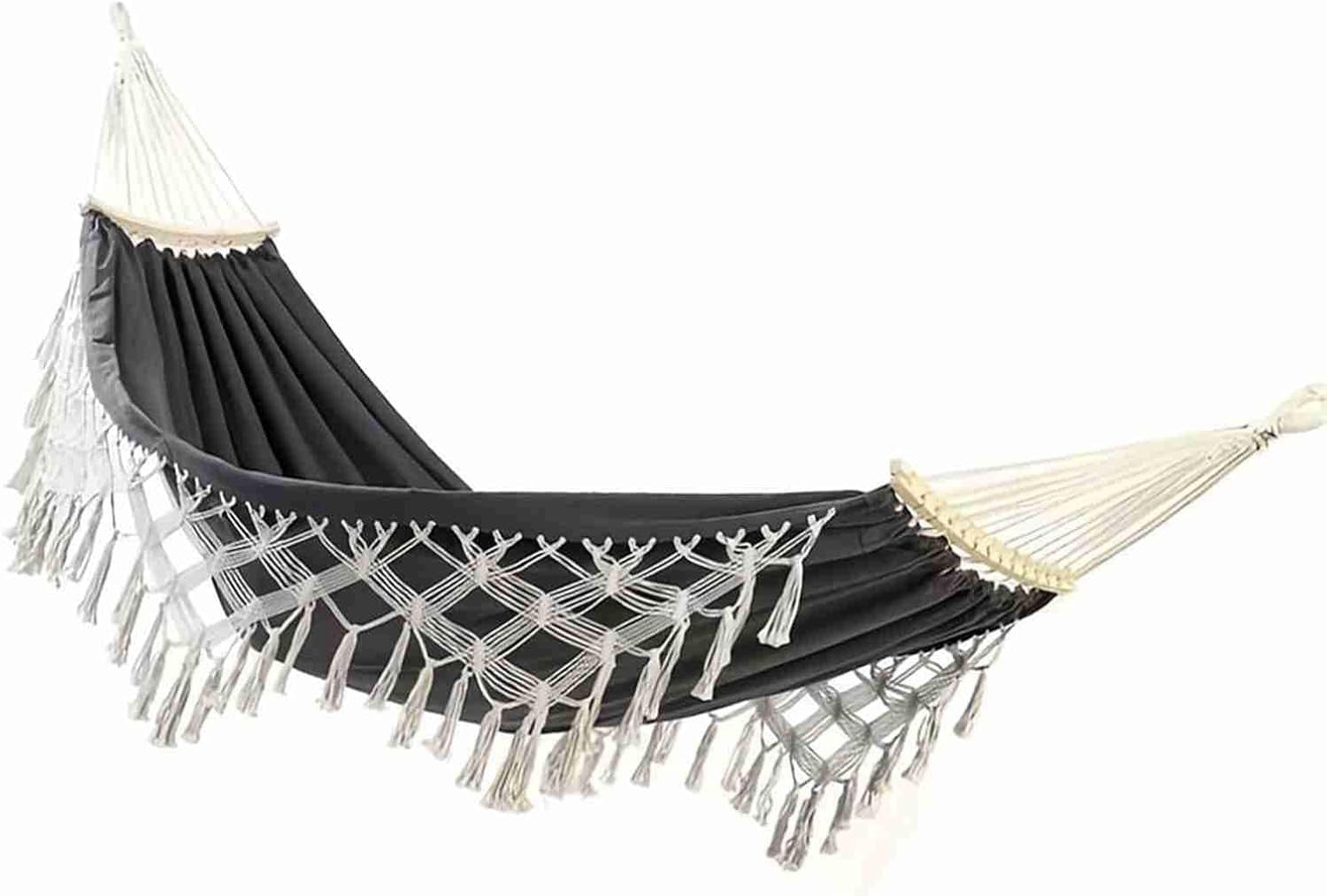Luxury Black Canvas Hammock with Wooden Bar – Anti-Roll, Foldable & Portable