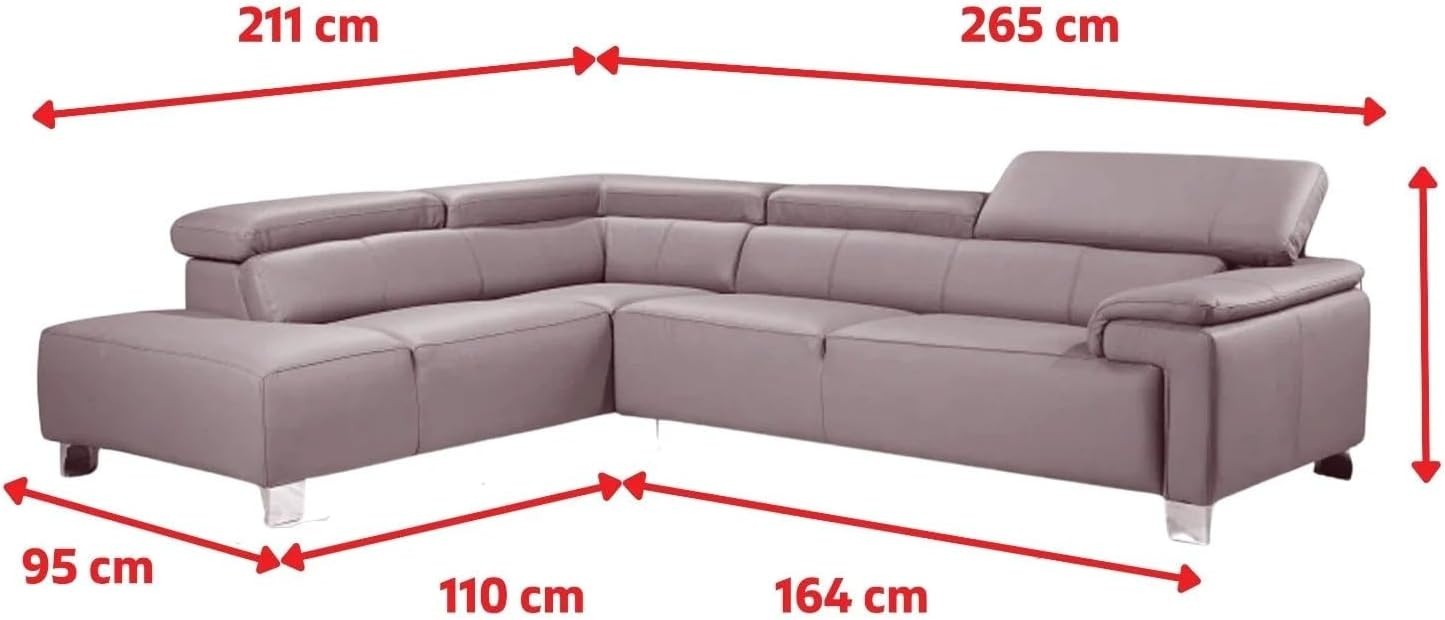 Brown Faux Leather L Shape 5 Seater Corner Sofa with Headrests Chaise
